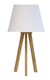 Lampe Mini Cocoon structure 3 pieds en bois et abat jour en tissu doux blanc coloris blanc et bois