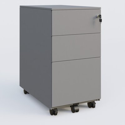 [Pas de famille] - [Pas de sous famille] - Caisson métal slim sur roulettes 3 tiroirs dont 1 DS H60xL30xP52cm/ aluminium