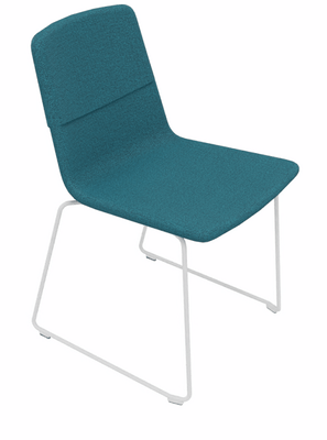 CHAISES ET TABOURETS - Pour tables standards, ht 75 cm, piétement 4 pieds - Melody - Chaise pietement Luge Blanc (BL). Tissu Int Step Turquoise (L02) - Tissu Ext Step Turquoise (L02)