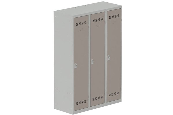 [Pas de famille] - [Pas de sous famille] - Vestiaire industrie salissante 3 portes (fermeture cadenas) H180xL120xP50cm coffre gris clair/ porte(s) basalte