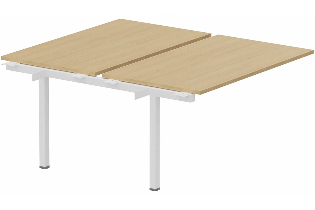K8Wood Bench- suivant 2 plateaux 160x80 (encombrement P165xL160cm) -Finitions = Plateaux: chêne / Piétements: Blanc / Wood (BW)
