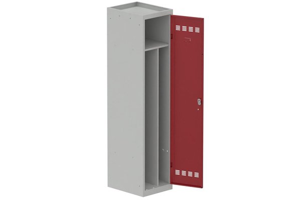 [Pas de famille] - [Pas de sous famille] - Vestiaire industrie salissante 1 porte (serrure 2 clés) H180xL40xP50cm coffre gris clair/ porte(s) rouge
