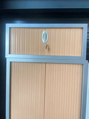 DESTOCKAGE - Rangements - Armoire à rideaux 44 x 100 cm, coffre aluminium et rideaux hêtre