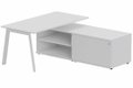K8 Plan 200x100 avec meuble porteur (L180xP64) sans caisson - meuble à droite -Finitions = Plateau et top de finition : Blanc /Piétement :Blanc (BL) / Corps du meuble : Blanc /Façade : Blanc