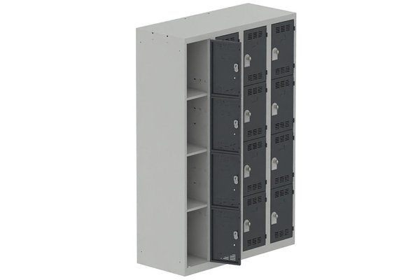 VESTIAIRES MULTICASES - 4 Colonnes - Vestiaire multicases 4 colonnes, L.120cm/16 cases, coffre gris clair/portes anthracite