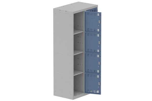 [Pas de famille] - [Pas de sous famille] - Vestiaire multicases 2 colonnes L,40cm 4 cases (fermeture cadenas) H,180xL,80xP,50cm coffre gris clair/portes bleu