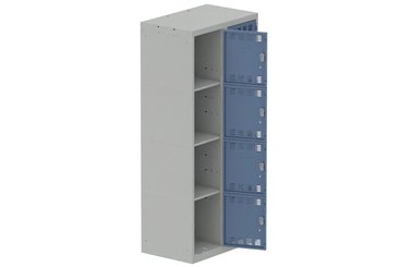 [Pas de famille] - [Pas de sous famille] - Vestiaire multicases 2 colonnes L,40cm 4 cases (fermeture cadenas) H,180xL,80xP,50cm coffre gris clair/portes bleu