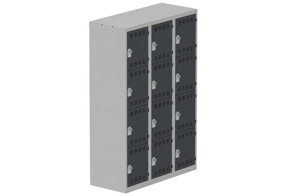 VESTIAIRES MULTICASES - 3 Colonnes - Vestiaire multicases, 3 colonnes L.120cm/12 cases, coffre gris clair/portes anthracite