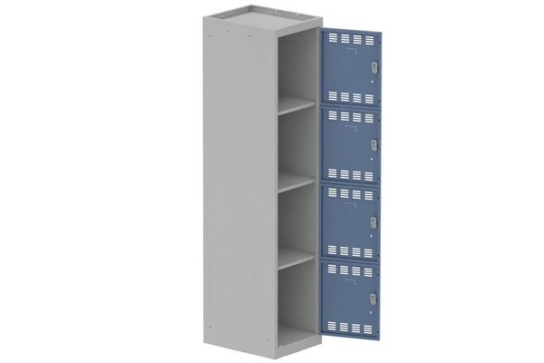 [Pas de famille] - [Pas de sous famille] - Vestiaire multicases 1 colonne L,40cm 4 cases (fermeture cadenas) H,180xL,40xP,50cm coffre gris clair/portes bleu