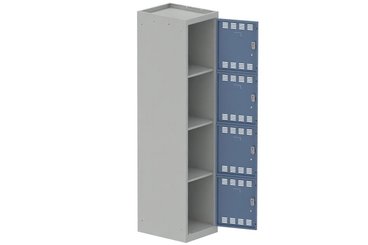 [Pas de famille] - [Pas de sous famille] - Vestiaire multicases 1 colonne L,40cm 4 cases (fermeture cadenas) H,180xL,40xP,50cm coffre gris clair/portes bleu