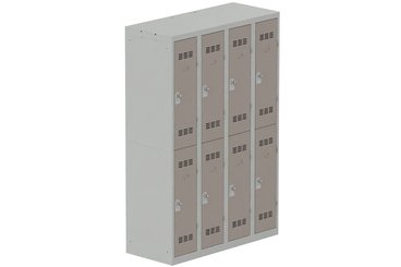[Pas de famille] - [Pas de sous famille] - Vestiaire multicases 4 colonnes L,30cm 2 cases (fermeture cadenas) H,180xL,120xP,50cm coffre gris clair/portes basalte