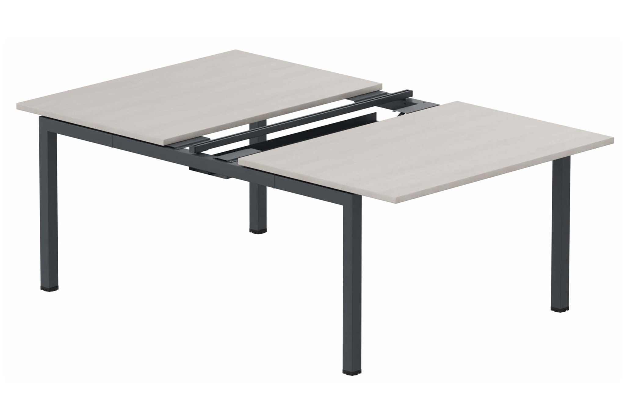 K3 Bench départ 2 plateaux coulissants 180x80cm encombrement 180x165cm, plateau acacia, structure anthracite