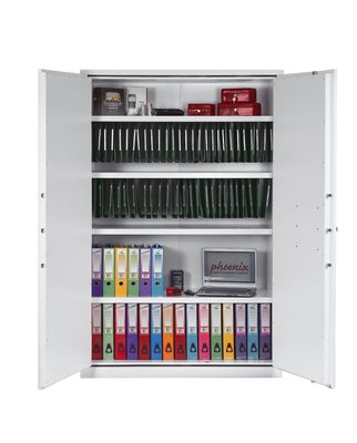 COFFRES-FORTS - Armoires fortes ignifuges - Armoire forte ignifuge L.123xP.52xH.195cm - 851 Litres / 194kg - 2 portes serrure électronique, 4 tablettes, coloris blanc