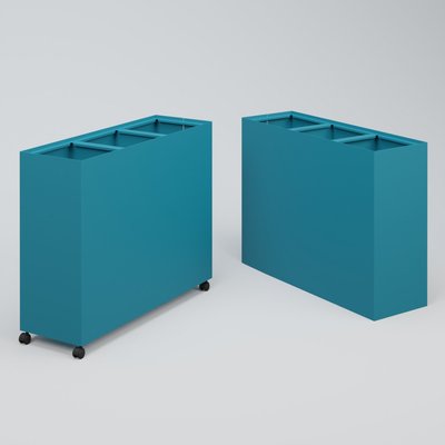 ACCESSOIRES - ACCESSOIRES  - Poubelle 3 Modules HT 75 cm Larg. 90 cm Prof. 30cm avec roulettes . Coffre Turquoise