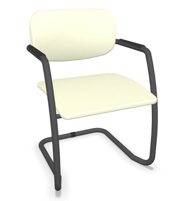 VISITEURS ET FONCTIONNELS - Luge - DIVA fauteuil dos tissu. piétement luge laqué noir assise et dossier vinyle RNN coloris ivoire