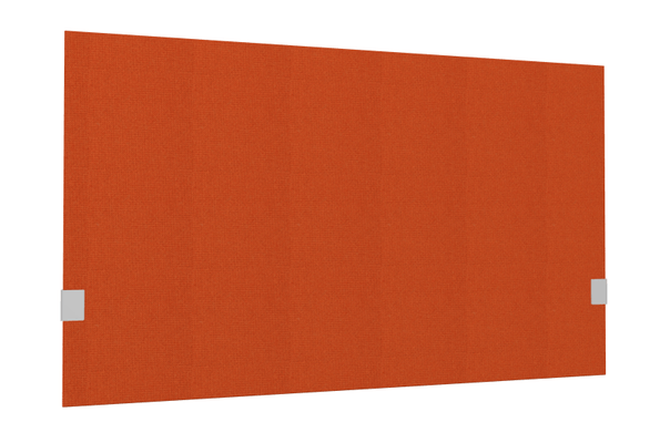 PANNEAUX ECRANS POUR BUREAU DROIT SOLO - Pour bureaux largeur 120 cm - SECRET Panneau-écran acoustique H74cm pour poste solo L.120cm. 2 faces tissu STEP coloris orange. pinces de fixation réglables en hauteur coloris aluminium