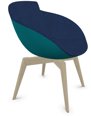 FAUTEUILS/POUFS - 4 pieds bois - Coco - Fauteuil 4 pieds bois naturel (W1). Tissu Int Step Bleu (L04) - Tissu Ext Step Turquoise STU (L03)