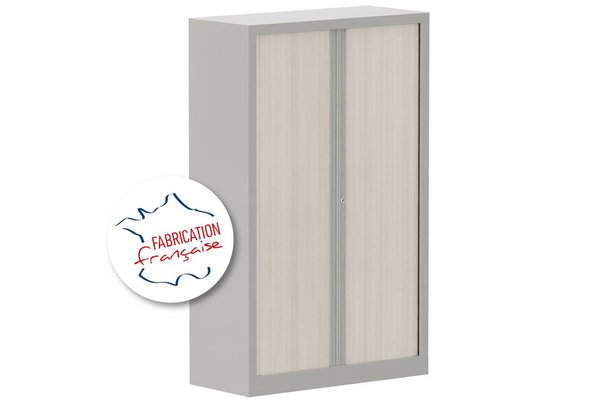 ARMOIRES A RIDEAUX - Largeur 100 cm / Hauteur 160 cm - Armoire à rideaux H160xL100cm 3 tablettes coffre aluminium/rideaux acacia - sur délai