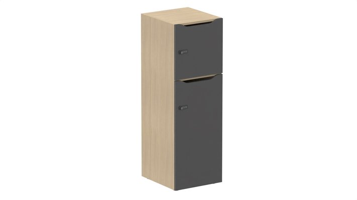 CASIERS - 2 cases - Meuble à cases H.137xL.45xP.50cm - 2 cases : 1 x H86cm (en bas) + 1 x H43cm.  portes avec découpe en partie haute. serrure à code