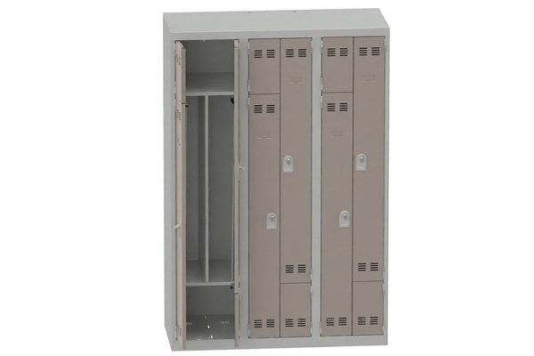 [Pas de famille] - [Pas de sous famille] - Vestiaire gain de place 3 colonnes (fermeture cadenas) H,180xL,120xP,50cm coffre gris clair/portes basalte