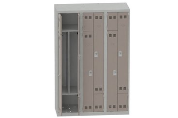 [Pas de famille] - [Pas de sous famille] - Vestiaire gain de place 3 colonnes (fermeture cadenas) H,180xL,120xP,50cm coffre gris clair/portes basalte
