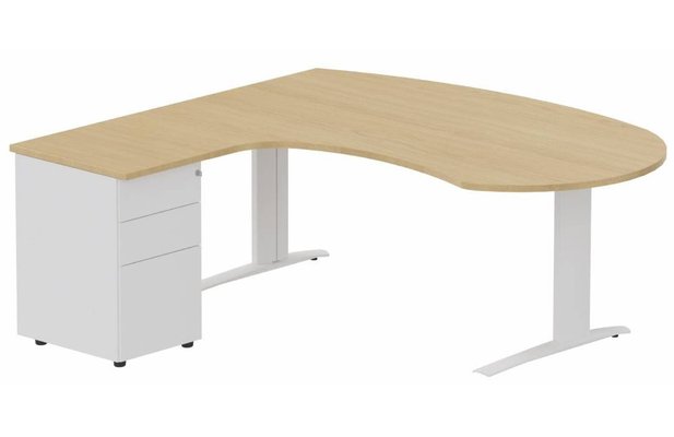 Gamme K1 - Plans compacts - k1 Poutre -  Plan compact 90° asymétrique Manager 190x183x104 / 60cm avec caisson HB métal 3 tiroirs - retour à gauche -