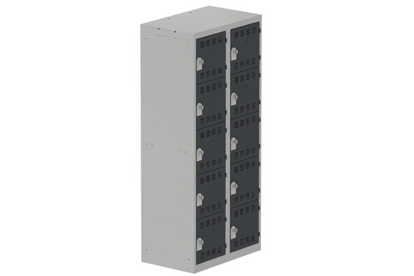 VESTIAIRES MULTICASES - 2 Colonnes - Vestiaire multicases, 2 colonnes L.80cm/10 cases, coffre gris clair/portes anthracite