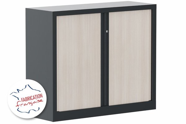 ARMOIRES A RIDEAUX - Largeur 120 cm - Armoire à rideaux H100xL120cm 2 tablettes coffre anthracite / rideaux acacia
