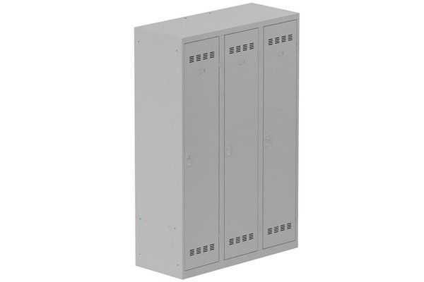 [Pas de famille] - [Pas de sous famille] - Vestiaire industrie salissante 3 portes (serrure 2 clés) H180xL120xP50cm coffre gris clair/ porte(s) gris clair