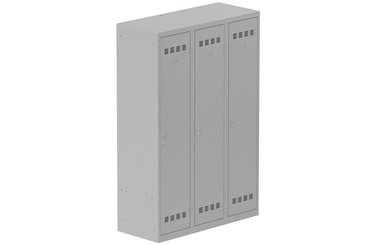 [Pas de famille] - [Pas de sous famille] - Vestiaire industrie salissante 3 portes (serrure 2 clés) H180xL120xP50cm coffre gris clair/ porte(s) gris clair