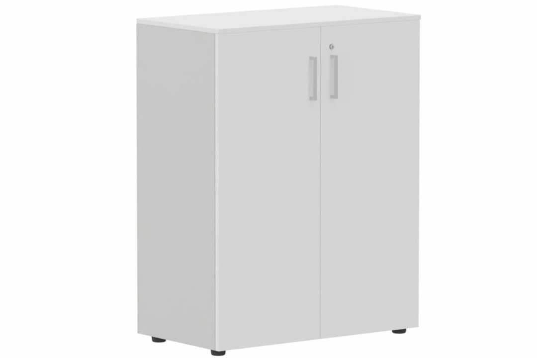 Armoire mélamine H102xL80cm portes bois -Finitions= Top de finition : Blanc (BL) / Corps d'armoire et tablettes : Aluminium / Façade :Blanc (BL) / poignées Aluminium