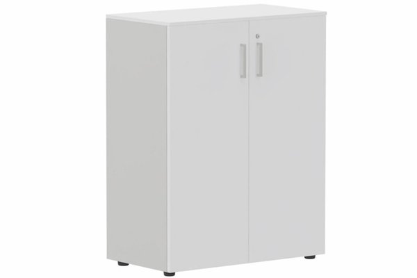 ARMOIRES PORTES BATTANTES - Mélaminés - Armoire mélamine H102xL120cm portes bois, Top de finition : blanc / Corps d'armoire et tablettes : aluminium / Façade :blanc /Poignée aluminium