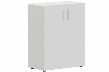 ARMOIRES PORTES BATTANTES - Mélaminés - Armoire mélamine H102xL120cm portes bois, Top de finition : blanc / Corps d'armoire et tablettes : aluminium / Façade :blanc /Poignée aluminium