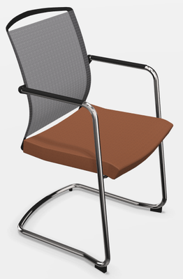 VISITEURS ET FONCTIONNELS - Luge - DANDY VISITEUR fauteuil luge, dos résille noir, CUIR PLEINE FLEUR coloris camel, structure chrome