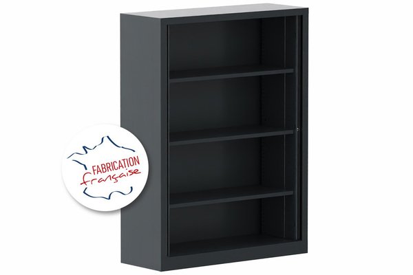 ARMOIRES A RIDEAUX - Largeur 120 cm - Armoire à rideaux H160xL120cm 3 tablettes coffre anthracite/rideaux acacia
