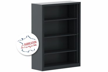 ARMOIRES A RIDEAUX - Largeur 120 cm - Armoire à rideaux H160xL120cm 3 tablettes coffre anthracite/rideaux acacia