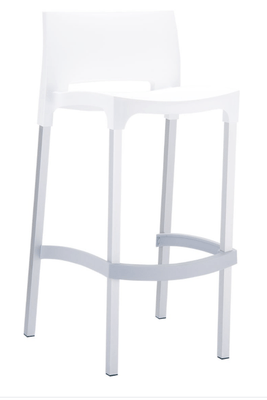 POLYPROPYLENE - TABOURETS  - GALICE-Chaise haute en polypropylène recyclable. Pieds en aluminium anodisé 25x25mm. Usage intérieur et extérieur. Empilable par 4. Coloris blanc