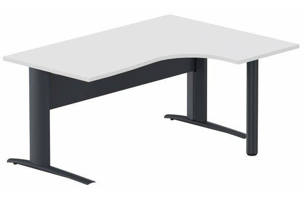 Gamme K1 - Plans compacts - K1 Voile de fond Métal - Plan compact 90° asymétrique 180x120x80/60cm sur pied de soutien - retour à droite -Finitions : PLATEAUX: BLANC (BL) / PIETEMENTS: ANTHRACITE (AN)