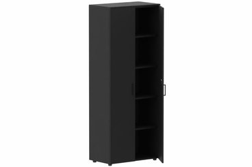ARMOIRES PORTES BATTANTES - Mélaminés - Armoire mélamine H196xL100cm portes bois, Finitions= Top de finition : noir / Corps d'armoire et tablettes : noir / Façade :noir