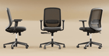 SOLO fauteuil opérative synchrone, dossier résille coloris noir avec renfort lombaire réglable en hauteur, tissu BONDAI coloris noir, accotoirs réglables en hauteur, structure nylon noir