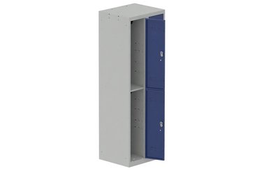 VESTIAIRES MULTICASES - 2 Colonnes - Vestiaire multicases, 2 colonnes L.60 cm/4 cases, coffre gris clair/portes bleu foncé