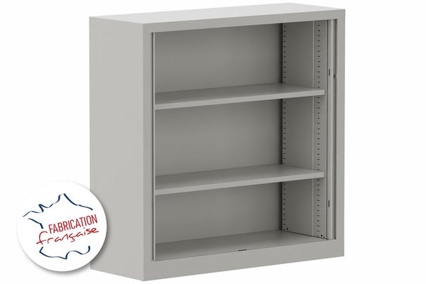 ARMOIRES A RIDEAUX - Largeur 120 cm - Armoire à rideaux H120xL120cm 2 tablettes, coffre aluminium, rideaux acacia