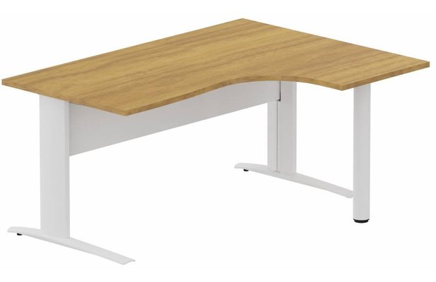 Gamme K1 - Plans compacts - K1 Voile de fond Métal - Plan compact 90° asymétrique 180x120x80/60cm sur pied de soutien - retour à droite -Finitions : PLATEAUX: NOYER (NO) / PIETEMENTS: BLANC (BL)
