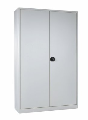 ARMOIRES PORTES BATTANTES - Métalliques - Armoire monobloc métal portes battantes, 4 tablettes L.120xH.195xP42cm gris clair