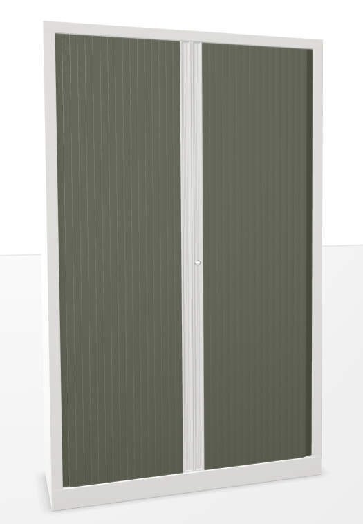Armoire à rideaux H198xL120cm 4 tablettes coffre blanc / rideaux basalte