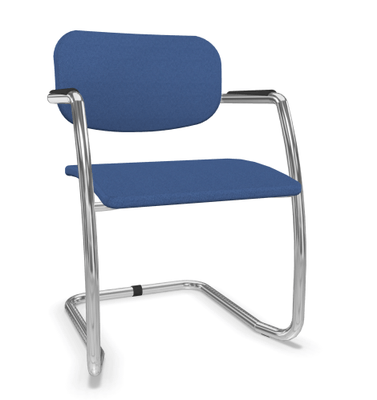 VISITEURS ET FONCTIONNELS - Luge - DIVA fauteuil dos tissu. piétement luge chromé. assise et dossier tissu BONDAI coloris bleu gris