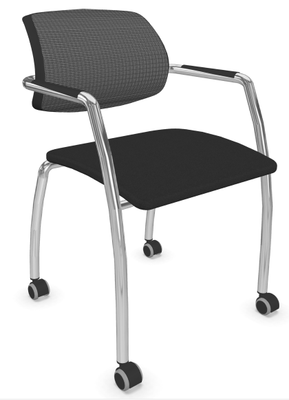 VISITEURS ET FONCTIONNELS - 4 Pieds - DIVA fauteuil dos résille. 4 pieds sur roulettes chromés.assise tissu BONDAI coloris noir dossier résille coloris noir