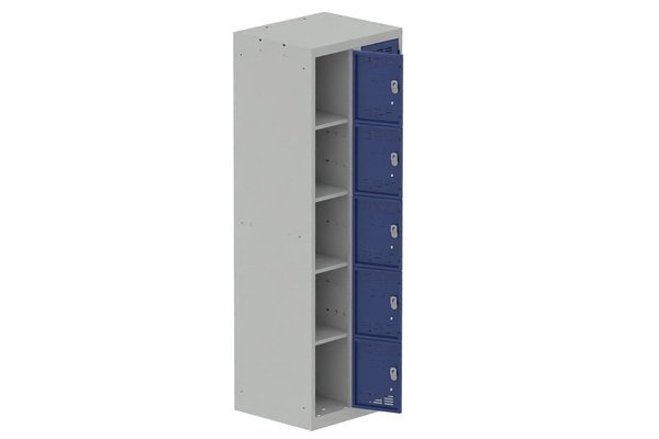 VESTIAIRES MULTICASES - 2 Colonnes - Vestiaire multicases, 2 colonnes L.60cm/10 cases, coffre gris clair/portes bleu foncé