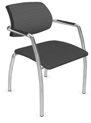 VISITEURS ET FONCTIONNELS - 4 Pieds - Diva - Chaise dos résille- Piétement 4 pieds chrome (CH).Assise tissu Vinyle Noir DNE (D11)