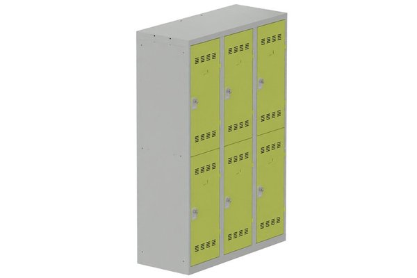 [Pas de famille] - [Pas de sous famille] - Vestiaire multicases 3 colonnes L,40cm 2 cases (fermeture cadenas) H,180xL,120xP,50cm coffre gris clair/portes anis
